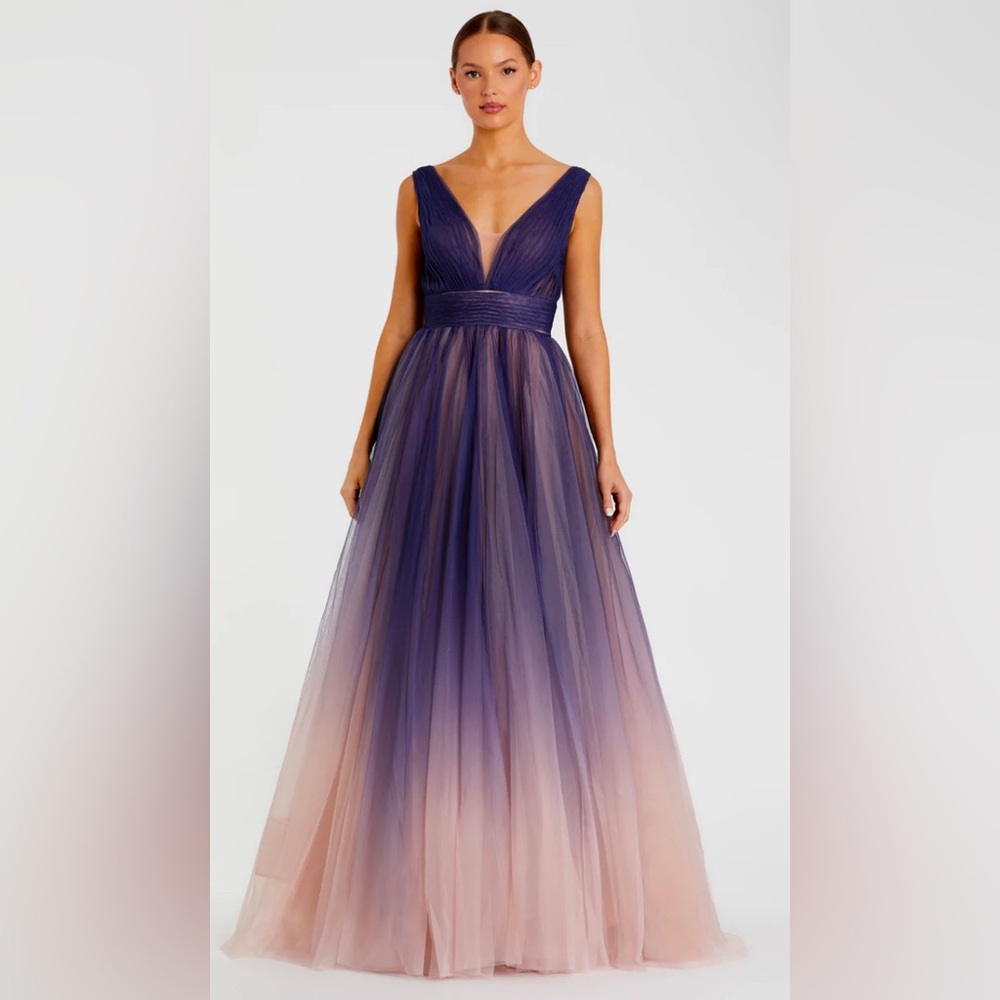 NWT Ieena Mac Duggal Sleeveless Ombre Tulle Ball Gown - 20221 Indigo Ombre